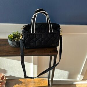 Cinda b Crossbody Satchel - black white and gold tone accents